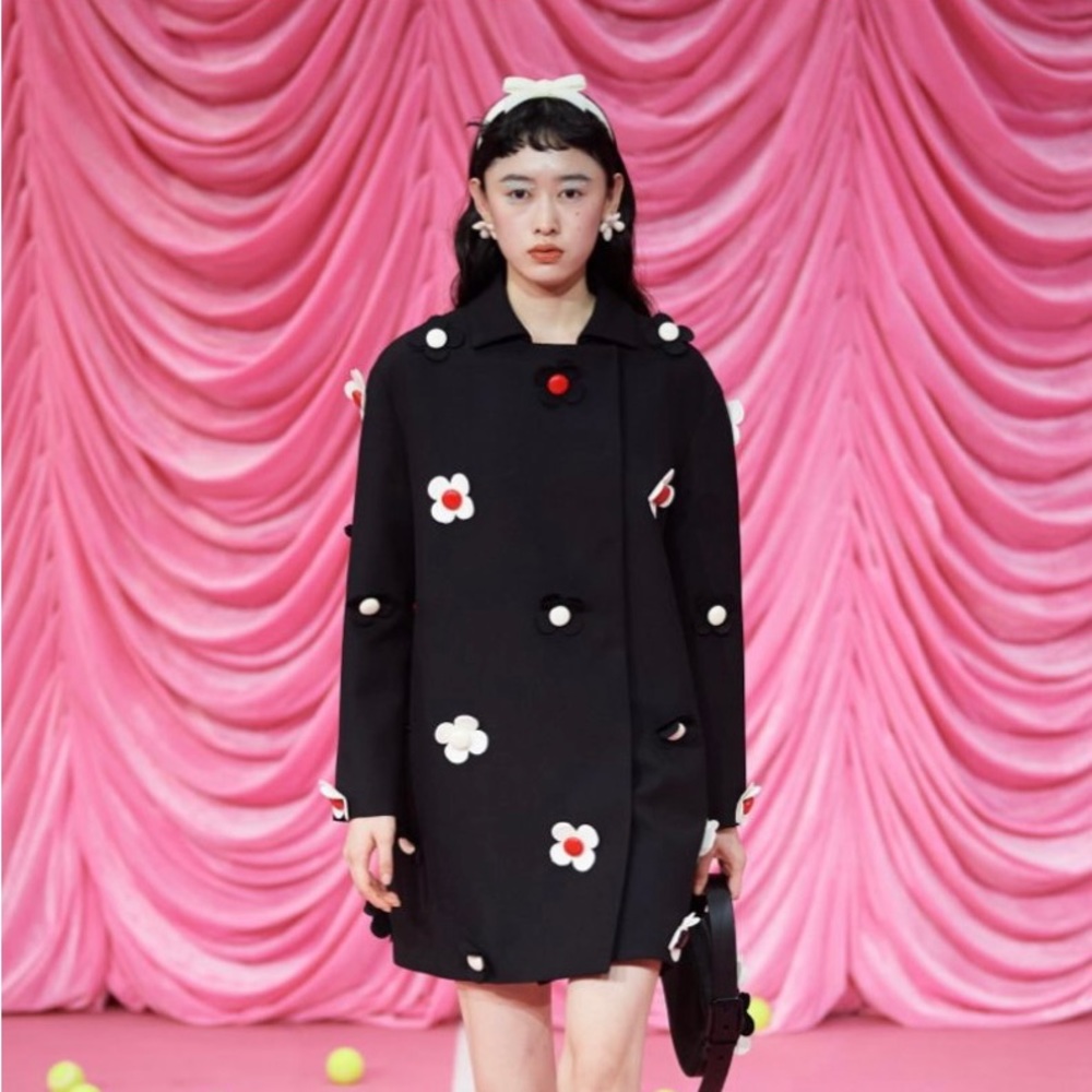 NWT SHUSHU/TONG Black Flower Wool Coat